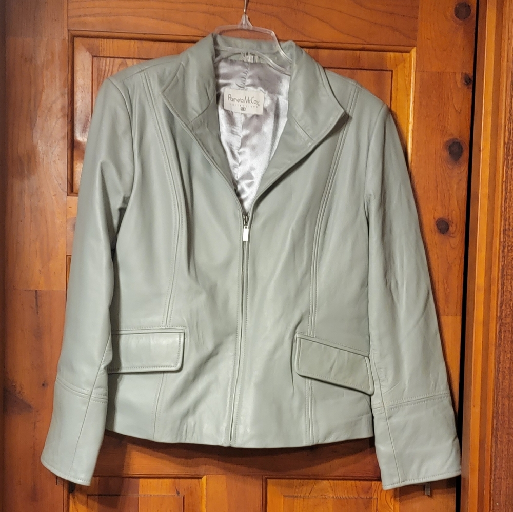 Vintage Pamela McCoy gray leather jacket SzLg